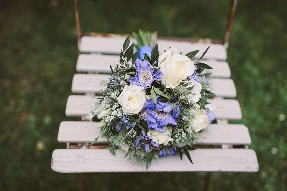 blue and white wedding bouquet
